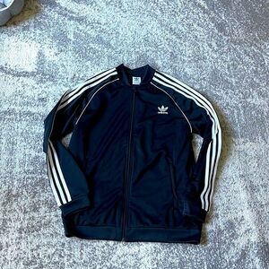 Adidas Zip Up Jacket - Black w/White Racing Stripes